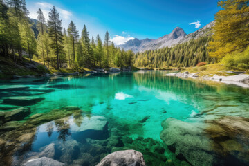 A picturesque scene with an azure pond.