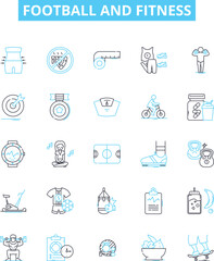 Football and fitness vector line icons set. Football, Fitness, Training, Practice, Running, Agility, Coaching illustration outline concept symbols and signs