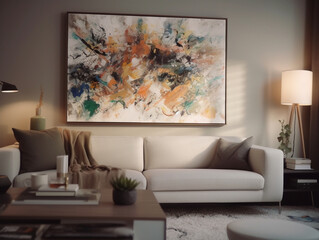 Cozy Living Room with Painting in a picture frame, Generative AI