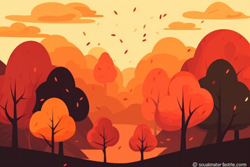 Flat design autumn background with colorful trees