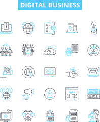 Digital business vector line icons set. Digital, Business, Ecommerce, Marketing, Advertising, Online, Retail illustration outline concept symbols and signs