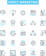 Direct marketing vector line icons set. Direct-mail, Email, Telemarketing, SMS, Online, Brochures, Database illustration outline concept symbols and signs