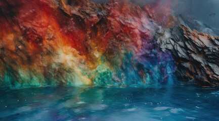 Abstract pattern formed by eruptions of different colors.