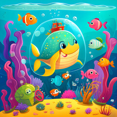 Plakat Credible_Under_the_sea_happy_smiling_funny_toddlers_version