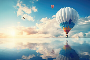 Fototapeta premium Idyllic heavenly scene with colorful hot air balloons.
