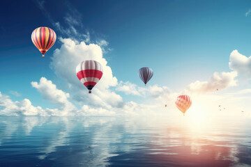 Fototapeta premium Idyllic heavenly scene with colorful hot air balloons.