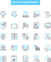 Device equipment vector line icons set. Device, Equipment, Electronics, Gadget, Appliance, Machinery, Tools illustration outline concept symbols and signs