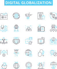 Fototapeta na wymiar Digital globalization vector line icons set. Digital, Globalization, Technological, Connectivity, Networking, Interconnectivity, Mobility illustration outline concept symbols and signs