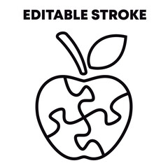 Outline apple puzzle black. Editable stroke vector isolated on white background.