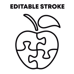 Apple puzzle outline. Editable stroke vector isolated on white background.