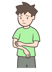 皮膚のかゆみで腕を掻く男性、シンプル
