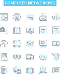 Computer networking vector line icons set. Networking, Computer, Ethernet, TCP/IP, Wi-Fi, Routers, Switch illustration outline concept symbols and signs