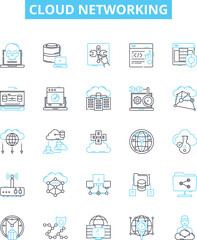 Cloud networking vector line icons set. Cloud, Networking, CloudComputing, SaaS, SA, IaaS, PaaS illustration outline concept symbols and signs