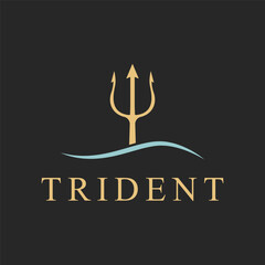 simple neptune trident with wave logo design concept - obrazy, fototapety, plakaty