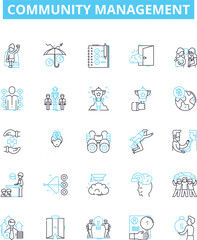 Community management vector line icons set. Community, Management, Engagement, Network, Build, Support, Interact illustration outline concept symbols and signs