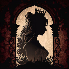 Princess or Queen Silhouette Within an Arched Window Frame Generative AI