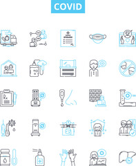Covid vector line icons set. Covid, Pandemic, Virus, Coronavirus, Lockdown, Infection, Testing illustration outline concept symbols and signs
