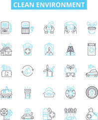 Clean environment vector line icons set. Environment, Cleanliness, Pollution, Conservation, Reuse, Recycle, Renewable illustration outline concept symbols and signs