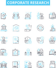 Fototapeta premium Corporate research vector line icons set. Corporate, research, analysis, business, market, strategy, data illustration outline concept symbols and signs