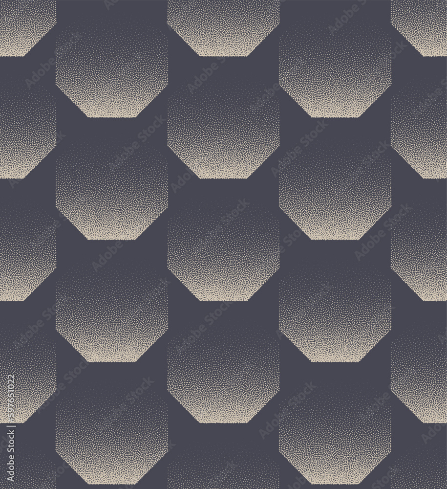 Poster brutalism style geometric seamless pattern vector dot work abstract background. octagons structure o