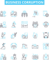 Business corruption vector line icons set. Bribery, Fraud, Embezzlement, Extortion, Collusion, Rigging, Monopoly illustration outline concept symbols and signs