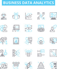 Business data analytics vector line icons set. Business, Data, Analytics, Strategy, Intelligence, Insights, Big illustration outline concept symbols and signs