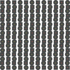 Above the gray squares and circles are red and yellow dots.