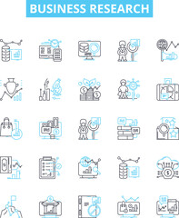 Business research vector line icons set. Business, Research, Analysis, Market, Study, Planning, Survey illustration outline concept symbols and signs