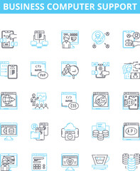 Business computer support vector line icons set. IT, Support, Business, Computer, Technical, Network, Consultancy illustration outline concept symbols and signs