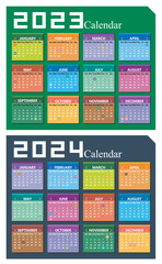 Vector year of 2023 and 2024 calendar