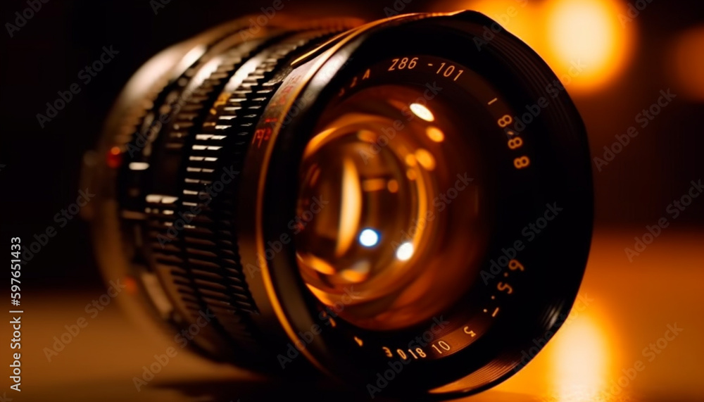 Poster antique slr camera captures elegant close up reflection generated by ai