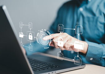 Data security, encryption concept. Document management system (DMS). Online documentation database...