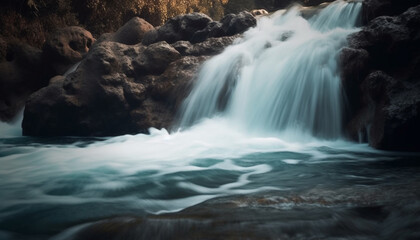 Smooth motion falling liquid tranquil ravine beauty generated by AI