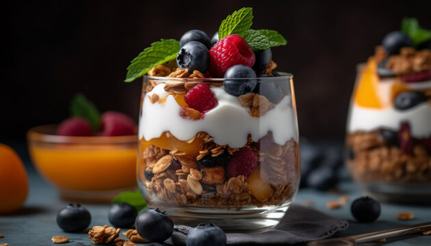 Organic berry parfait with granola and yogurt generated by AI