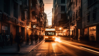Obraz premium Glowing city street rush hour traffic blur generated by AI