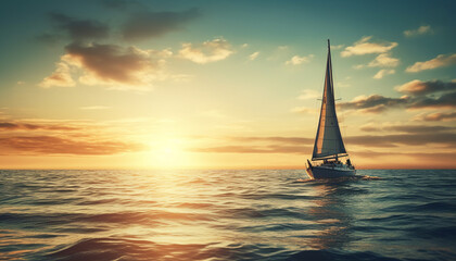 Fototapeta na wymiar Sailing yacht glides on tranquil sunset waters generated by AI