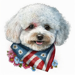 Puppy Love: A Bichon Frise with a Patriotic Heart, Isolated on White Background - Generative AI