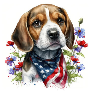 Begle Beauty, A Happy Puppy in Stars and Stripes, Isolated on White Background - Generative AI