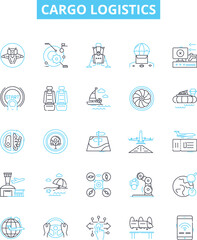 Cargo logistics vector line icons set. Shipping, tracking, distribution, management, scheduling, planning, transportation illustration outline concept symbols and signs