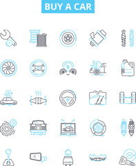 Buy a car vector line icons set. Budget, Financing, Loan, Credit, Lease, Interest, Insurance illustration outline concept symbols and signs