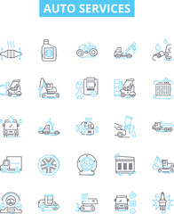 Auto services vector line icons set. Repair, Service, Tune-up, Parts, Diagnosis, Oil, Brakes illustration outline concept symbols and signs