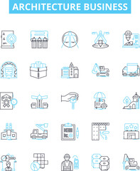 Architecture business vector line icons set. Building, Design, Structures, Construction, Property, Planning, Residential illustration outline concept symbols and signs