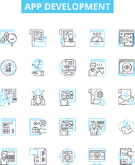 App development vector line icons set. app, development, design, mobile, software, coding, development illustration outline concept symbols and signs
