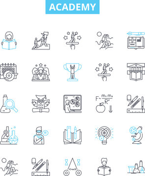 Academy vector line icons set. Academy, Education, Learning, School, Institute, College, University illustration outline concept symbols and signs