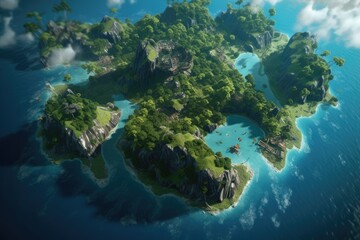 Waterfall in the mountains island. Generative AI.