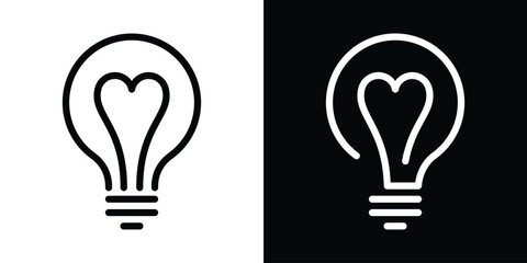lamp logo and love design line icon vector illustration with black and white background