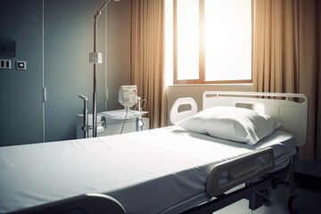 Ward room with the bed in the hospital. Generative AI.