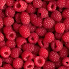 Seamless pattern texture of sweet juicy raspberries. AI generation