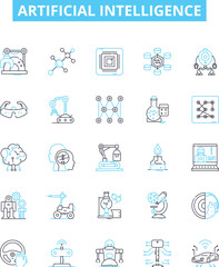 Artificial intelligence vector line icons set. AI, MachineLearning, Robotics, Automation, DeepLearning, NeuralNetworks, NaturalLanguageProcessing illustration outline concept symbols and signs