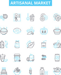 Artisanal market vector line icons set. artisanal, market, artisan, produce, handmade, local, farmers illustration outline concept symbols and signs